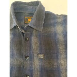 FB County Short Sleeve Checker Flannel Shirt Blue Black Grey Plaid Mens Medium
